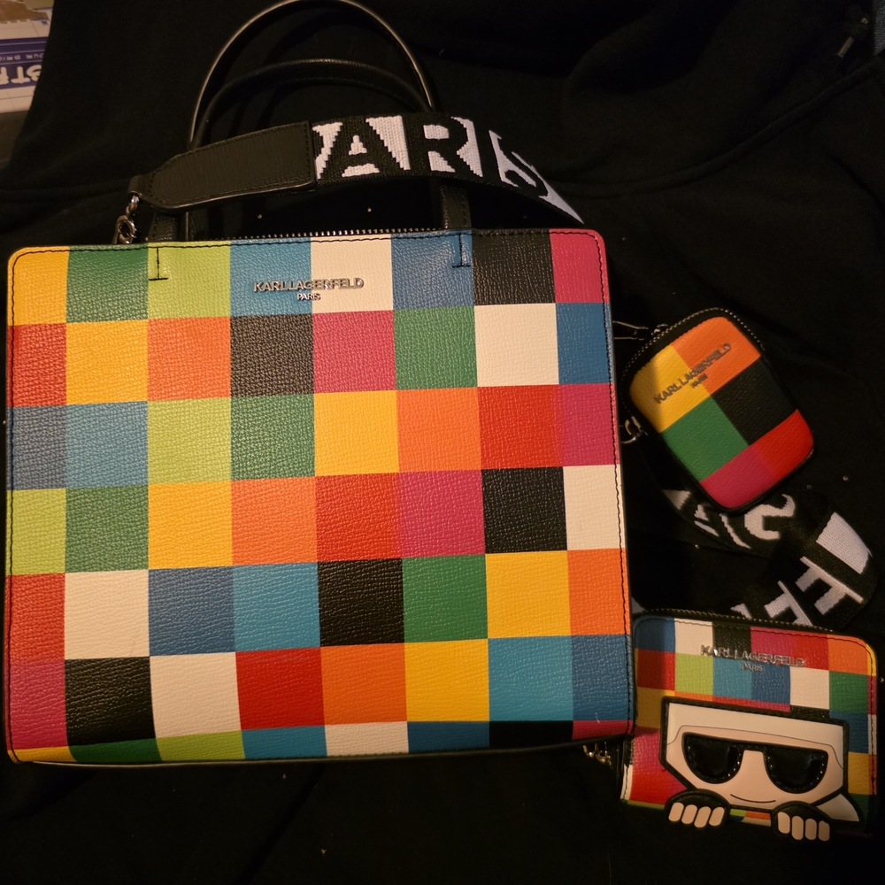 Karl Lagerfeld Multicolor Checkered Handbag Set